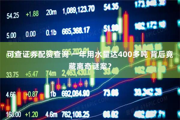 可查证券配资查询 一年用水量达400多吨 背后竟藏离奇谜案？